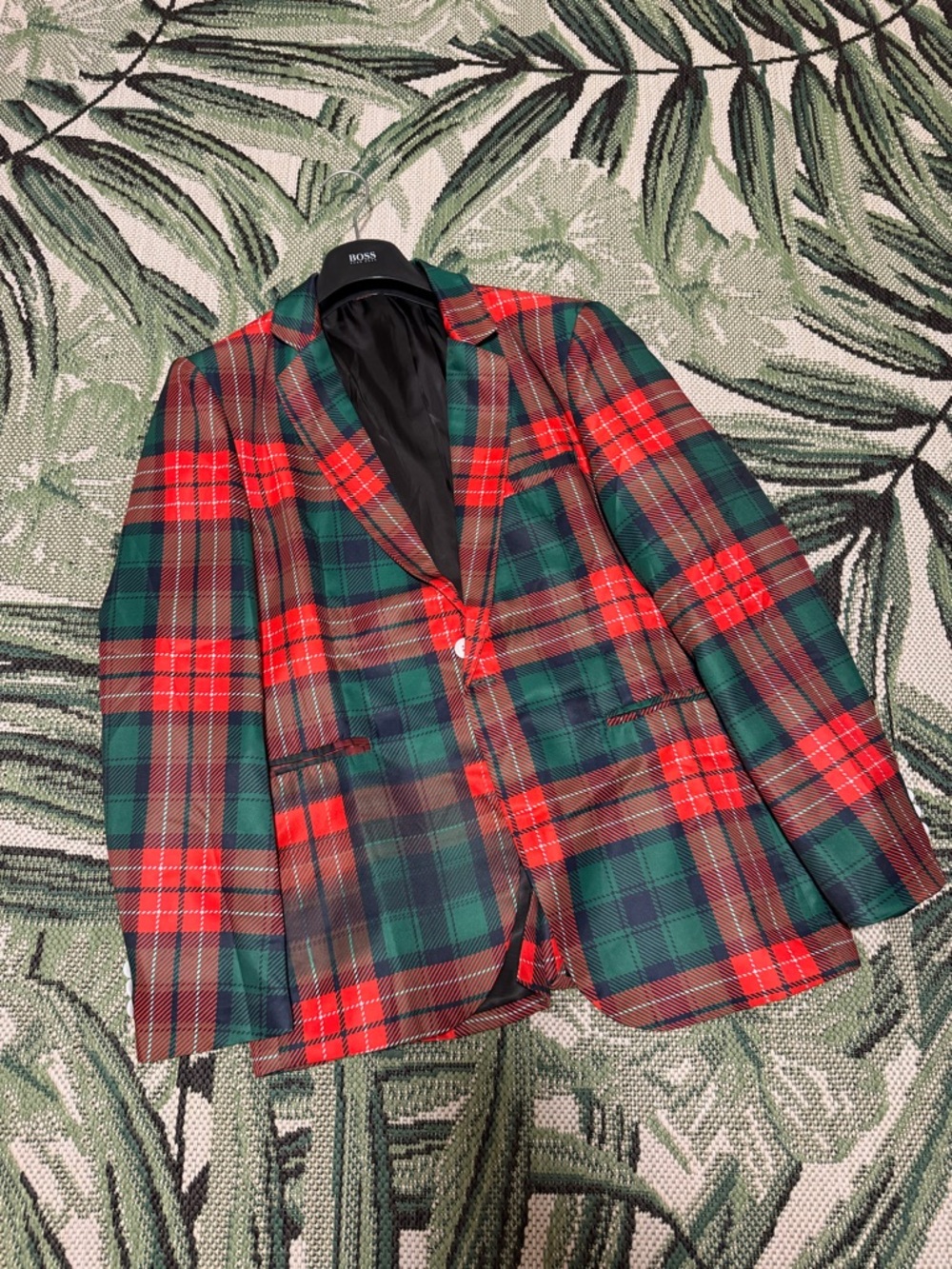 Red & Green Tartan Blazer - Classic Plaid Men's Blazer Size Large